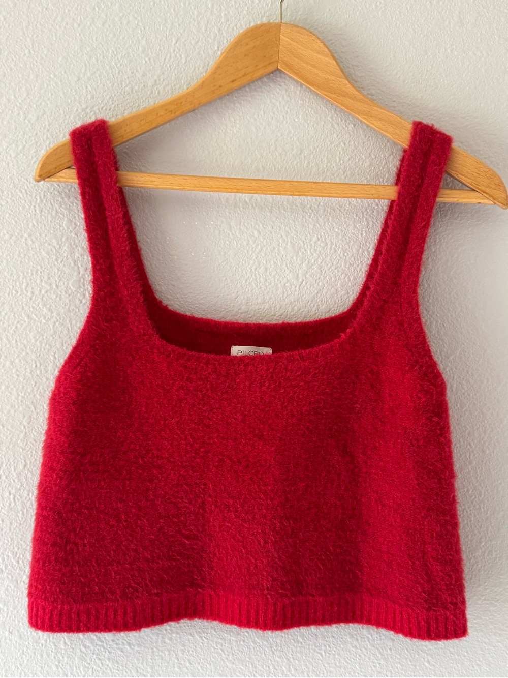 Anthropologie Pilcro Fuzzy Sweater Tank Top Red Wool Blend Size Medium Crop